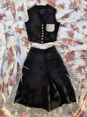 1940s Suede Lace Up Cowgirl Split Skirt Ensemble