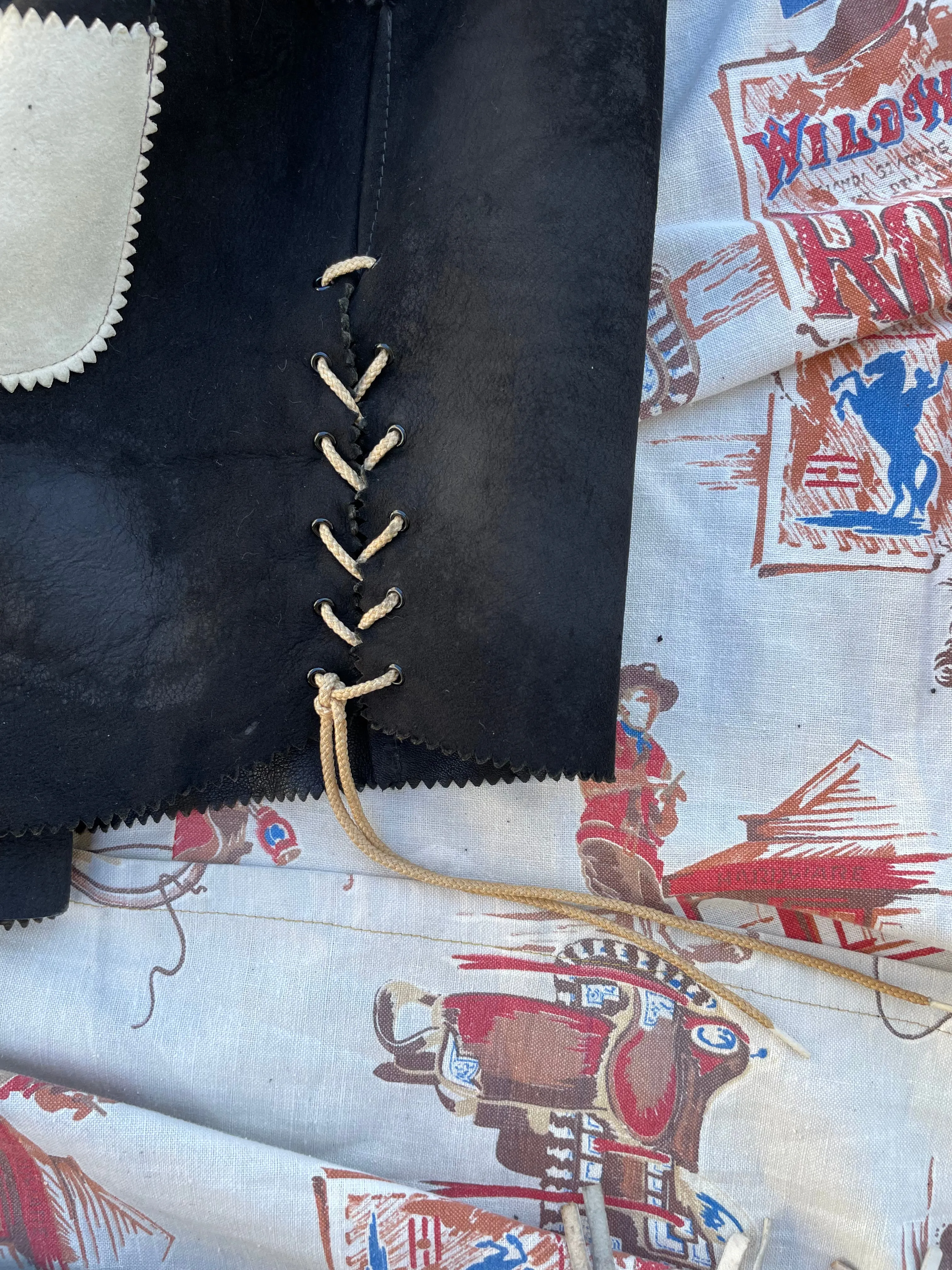 1940s Suede Lace Up Cowgirl Split Skirt Ensemble
