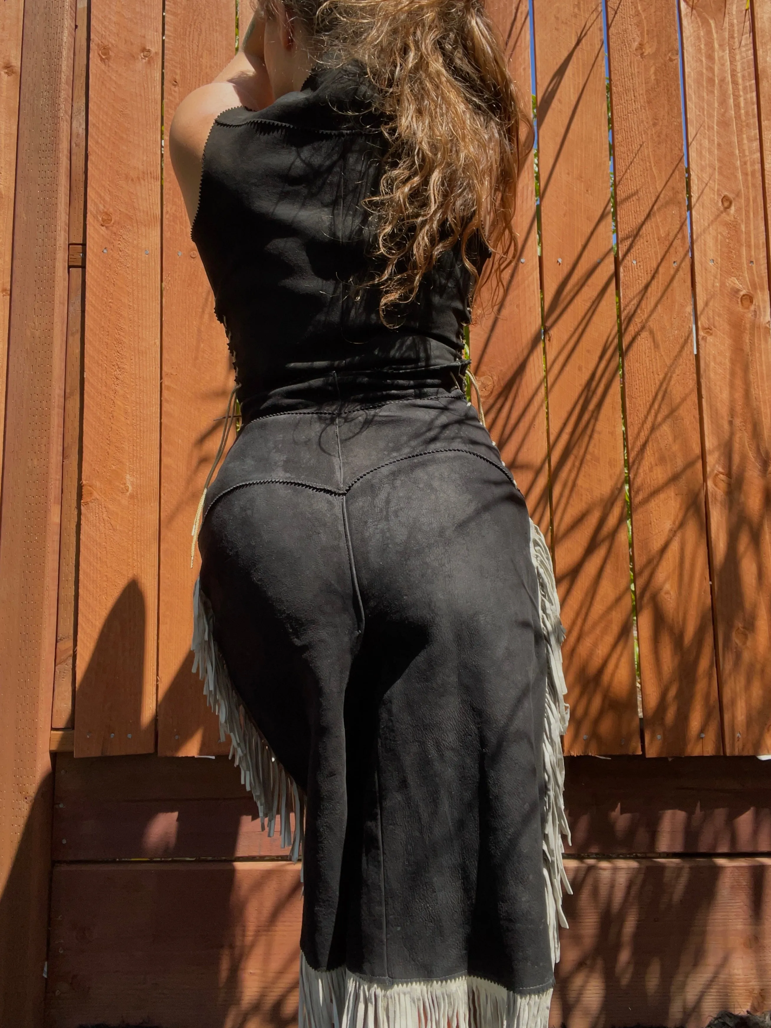 1940s Suede Lace Up Cowgirl Split Skirt Ensemble