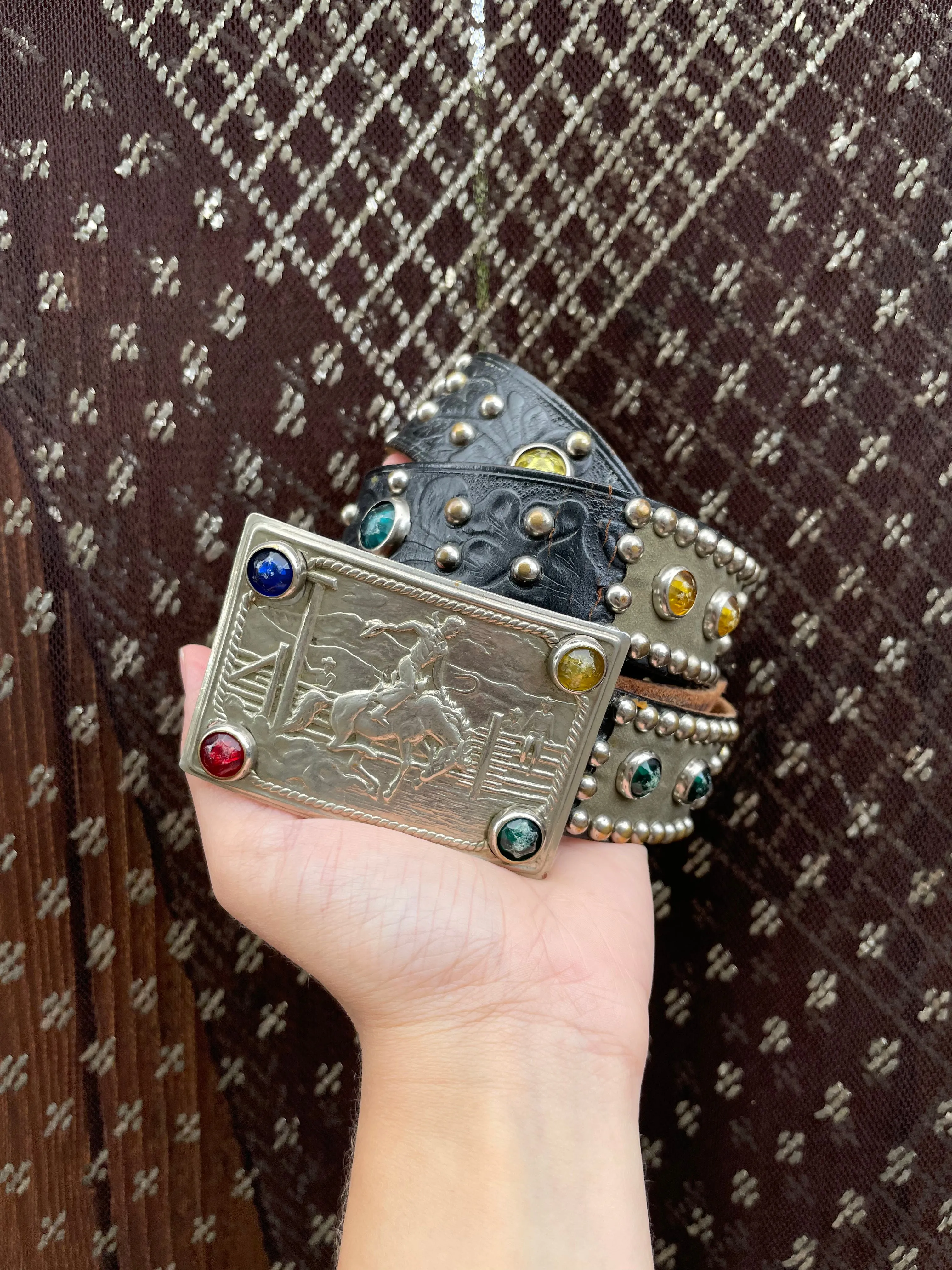 1940s/50s Studded Western Belt With Jewel Cowboy Buckle