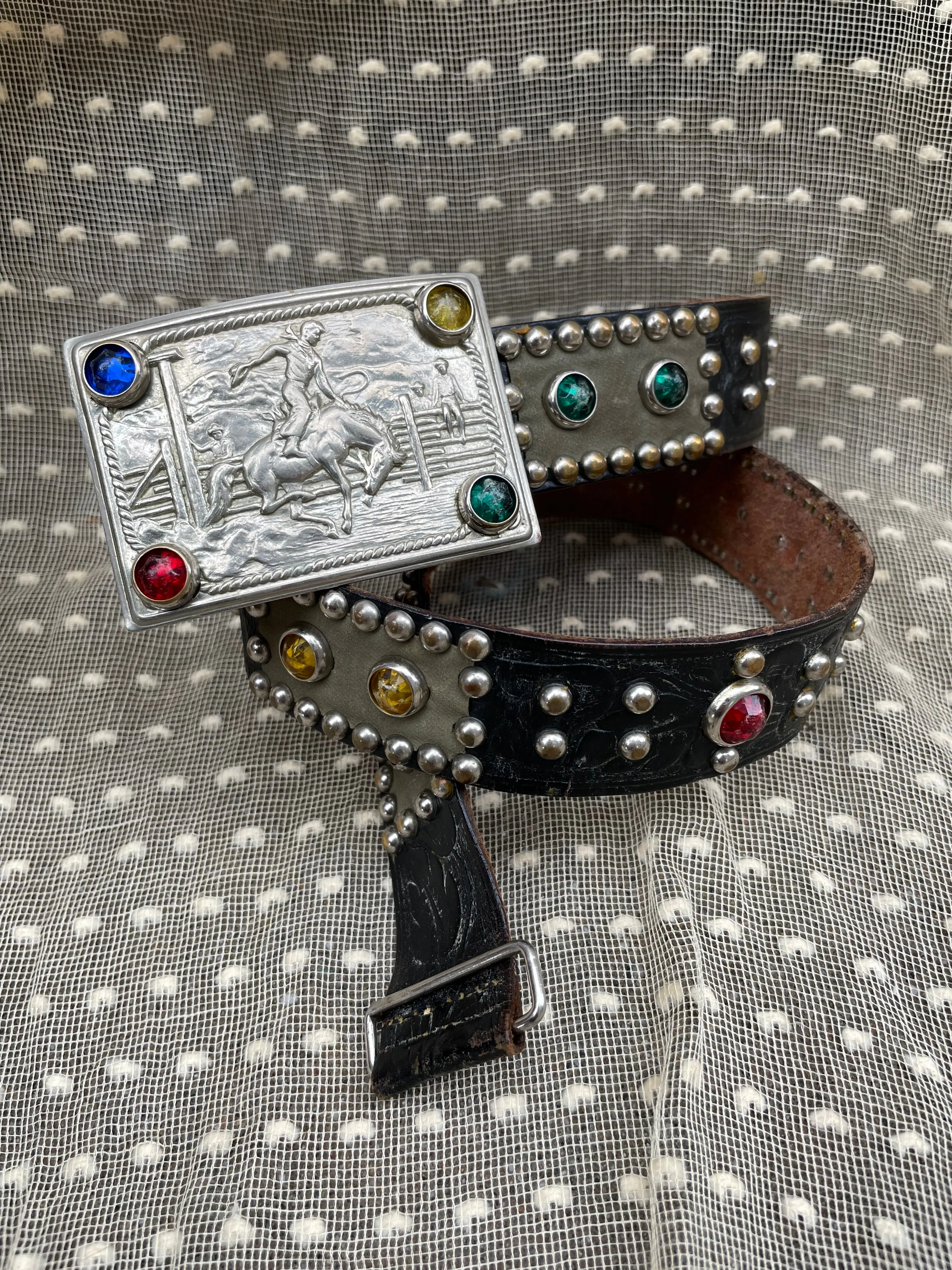 1940s/50s Studded Western Belt With Jewel Cowboy Buckle