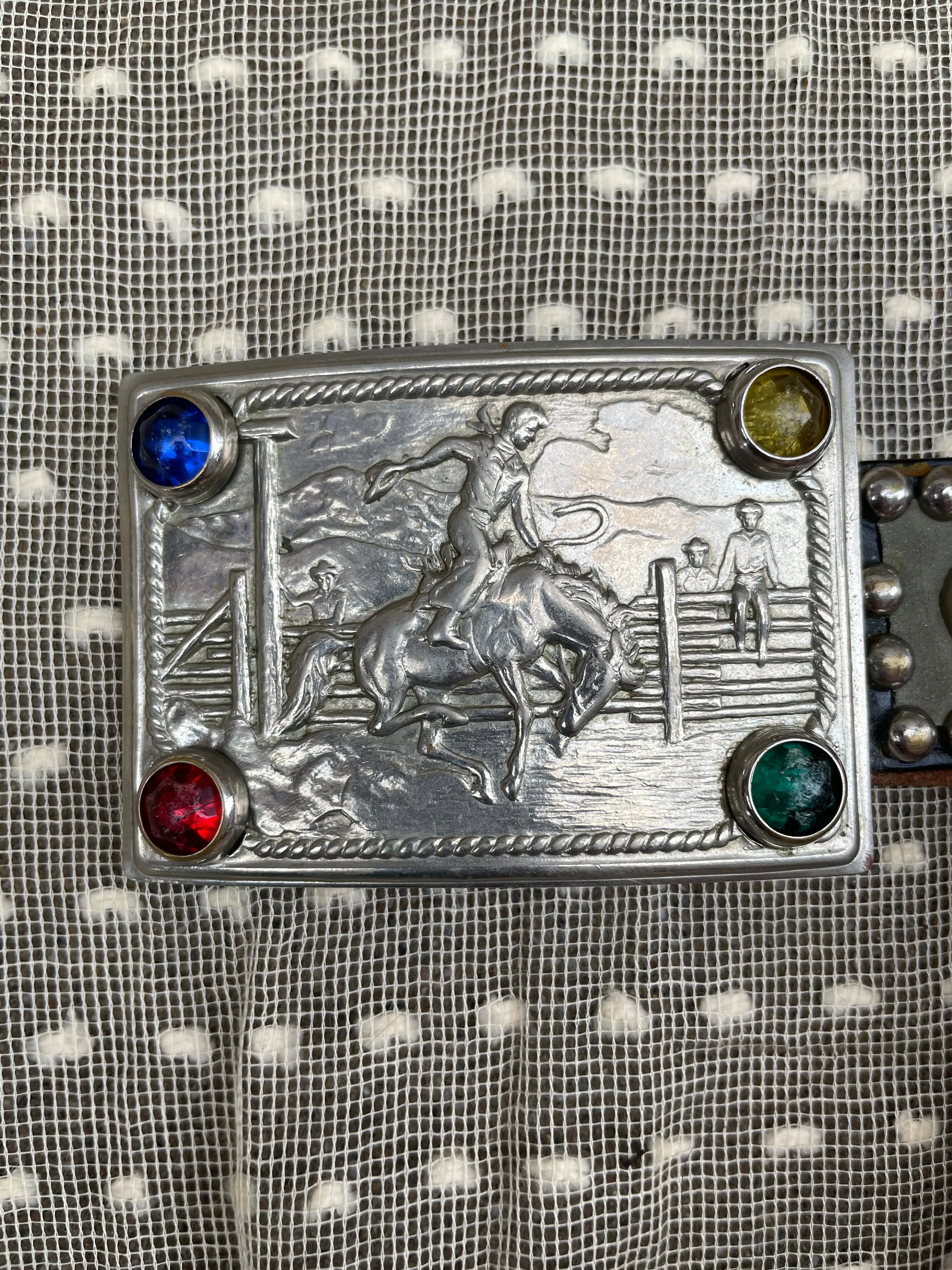 1940s/50s Studded Western Belt With Jewel Cowboy Buckle