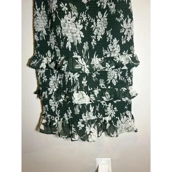 Abercrombie Size S Green Tie-Strap Floral Smocked Midi Dress
