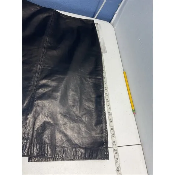 Ann Taylor Genuine Leather Black Pencil Skirt Women's Size 10 Classic EUC