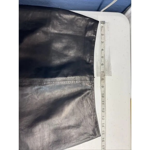 Ann Taylor Genuine Leather Black Pencil Skirt Women's Size 10 Classic EUC