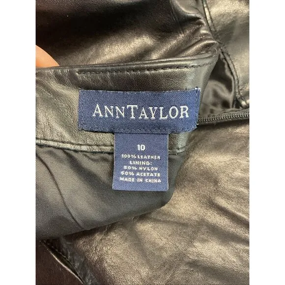 Ann Taylor Genuine Leather Black Pencil Skirt Women's Size 10 Classic EUC