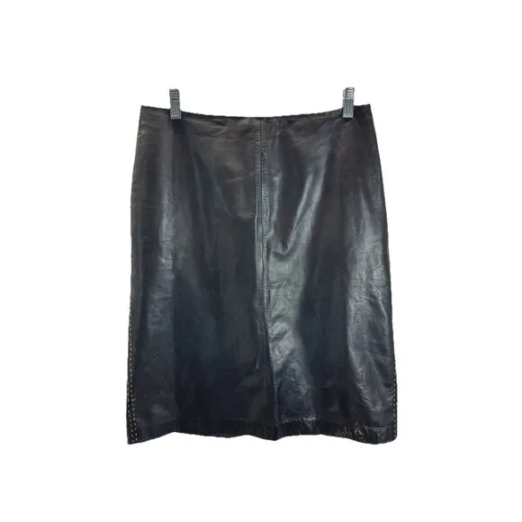 Ann Taylor Genuine Leather Black Pencil Skirt Women's Size 10 Classic EUC