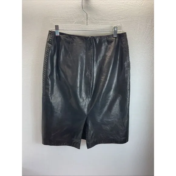 Ann Taylor Genuine Leather Black Pencil Skirt Women's Size 10 Classic EUC