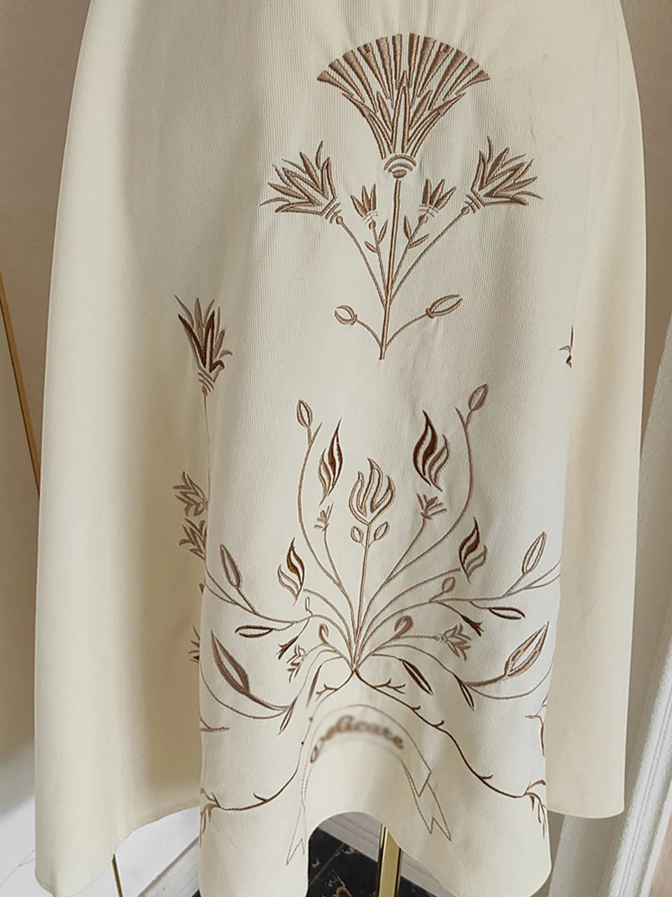Apricot Embroidered Spaghetti Strap Vintage Dress