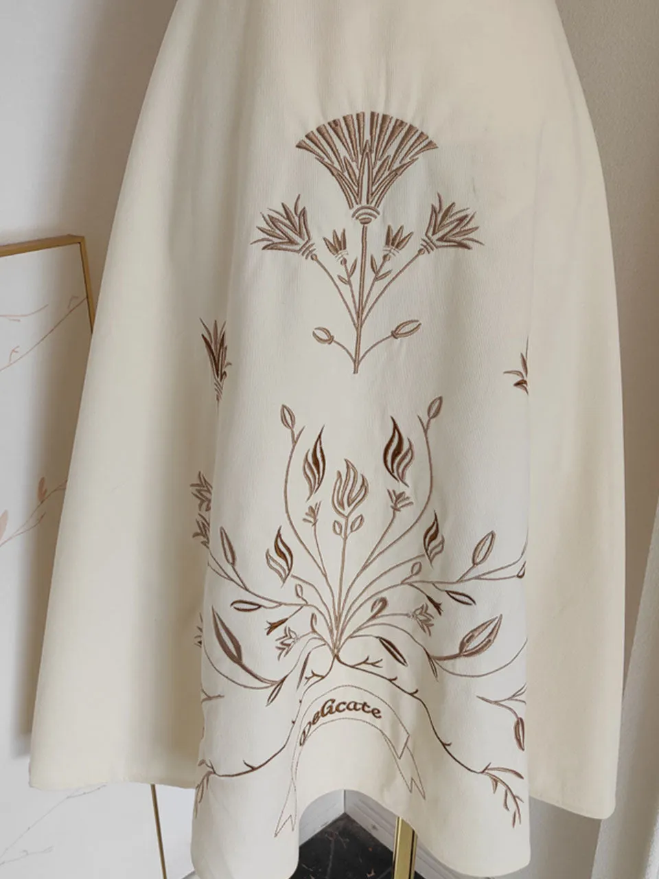 Apricot Embroidered Spaghetti Strap Vintage Dress
