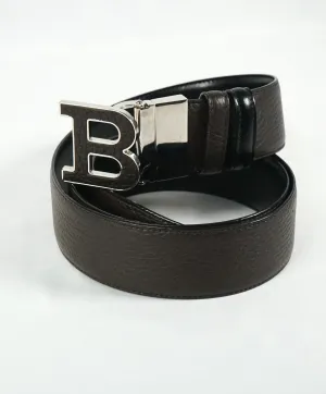 BALLY - "B" Buckle Pebbled Leather Inlay Reversible Belt -  38W