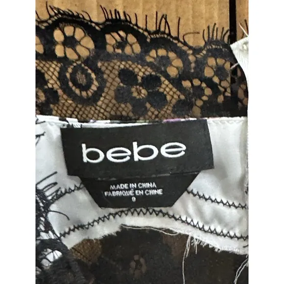 Bebe Babydoll Y2K Silk Slip Dress Women’s Sz 0 Pia Print Spaghetti Strap Floral