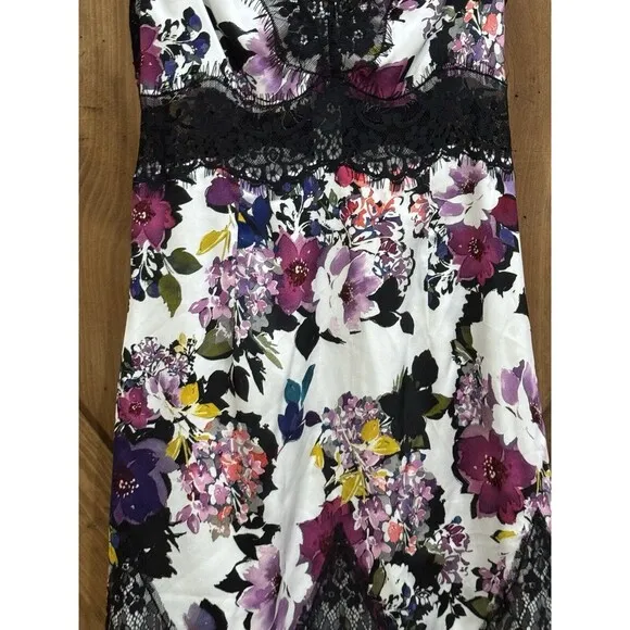 Bebe Babydoll Y2K Silk Slip Dress Women’s Sz 0 Pia Print Spaghetti Strap Floral