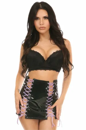 Black Patent Lace-Up Skirt W/Lt Purple Lacing