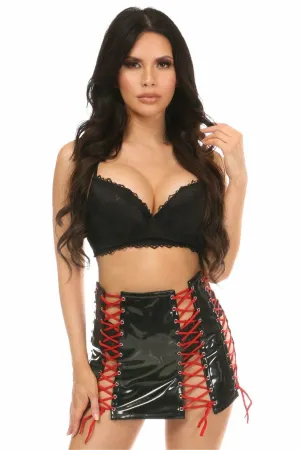 Black Patent Lace-Up Skirt W/Red Lacing