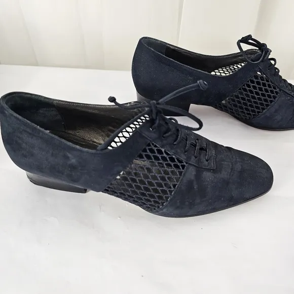 Caiman Navy Blue Nubuck Suede Leather Mesh Lace Up Almond Toe Shoe 36