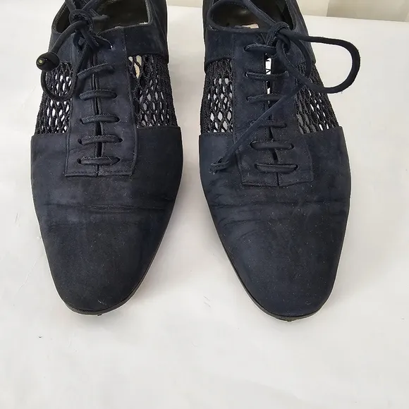 Caiman Navy Blue Nubuck Suede Leather Mesh Lace Up Almond Toe Shoe 36