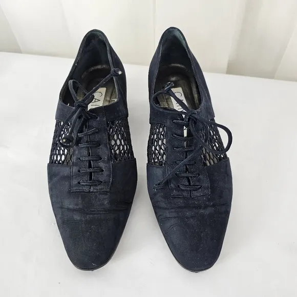 Caiman Navy Blue Nubuck Suede Leather Mesh Lace Up Almond Toe Shoe 36