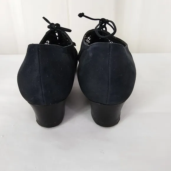 Caiman Navy Blue Nubuck Suede Leather Mesh Lace Up Almond Toe Shoe 36