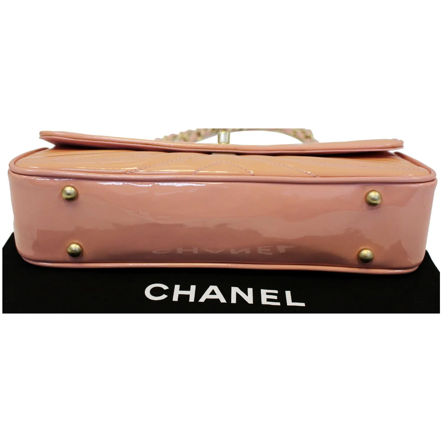 CHANEL Patent Leather Flap Shoulder Bag Peach