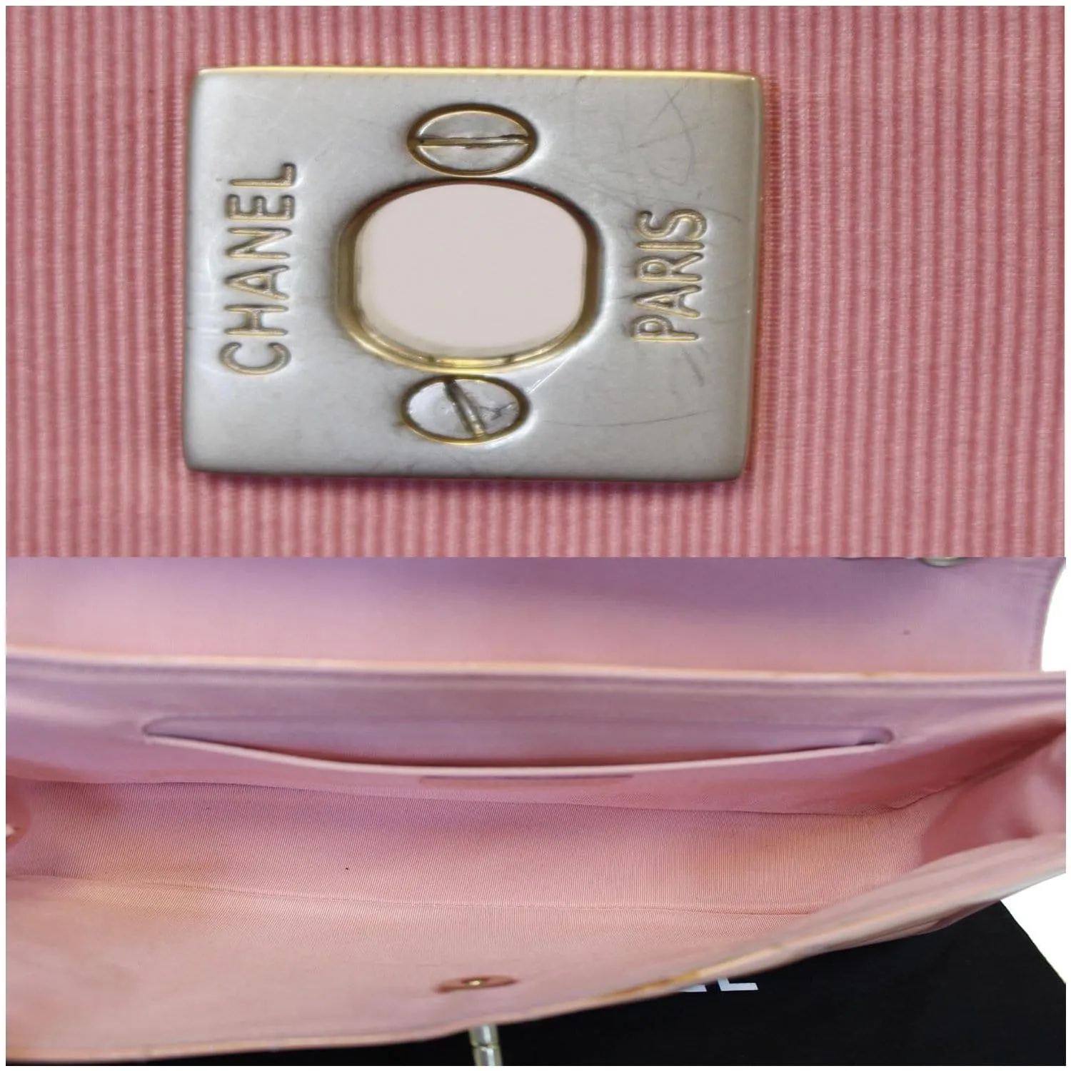 CHANEL Patent Leather Flap Shoulder Bag Peach