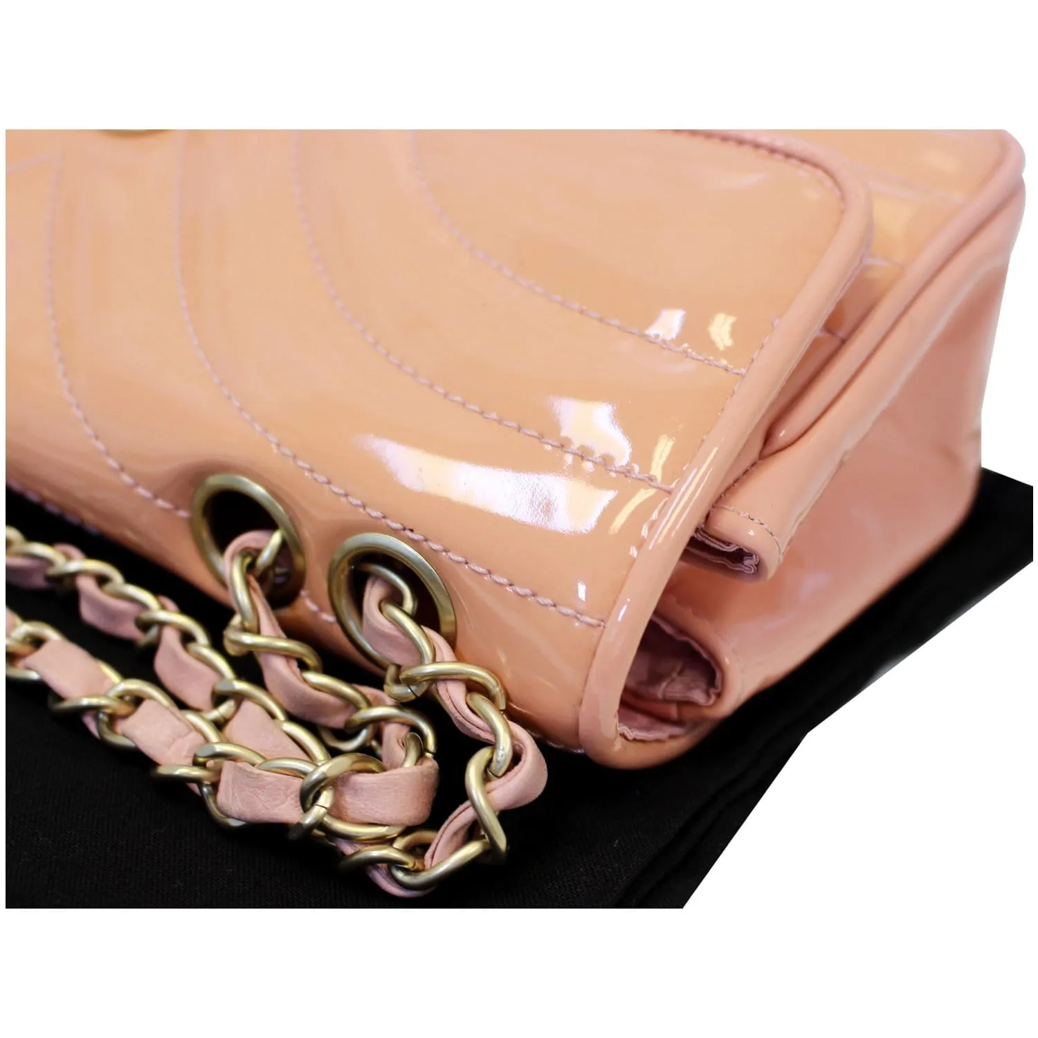 CHANEL Patent Leather Flap Shoulder Bag Peach