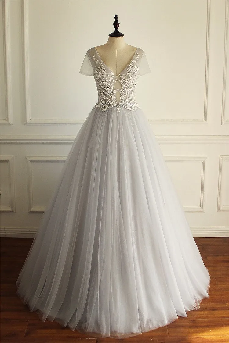 Charming  Tulle Short Sleeves Gorgeous V Neck Sexy Wedding Dress, Bridals Dress, WD0259