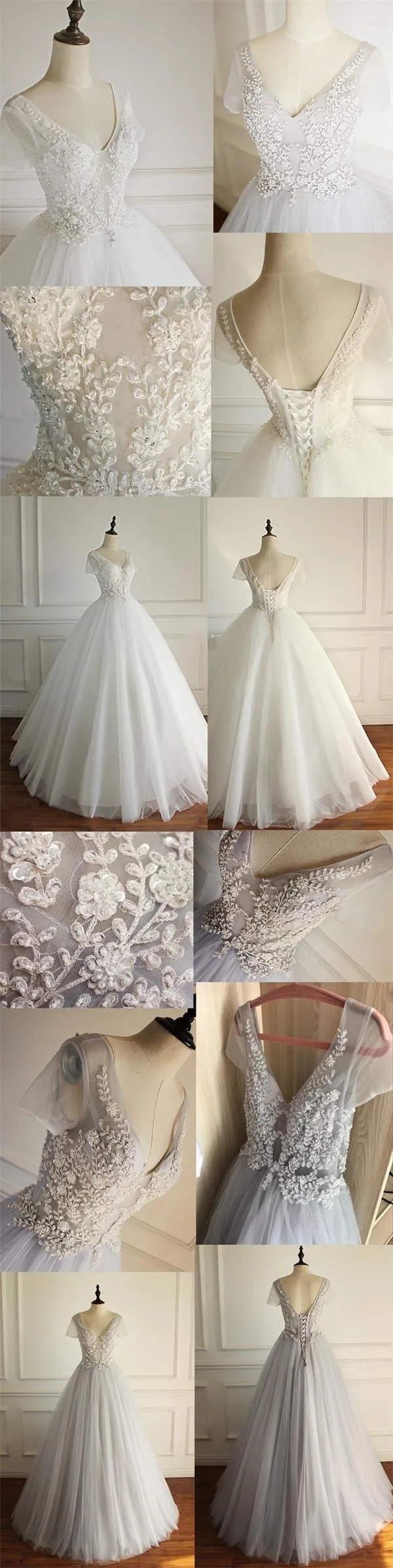 Charming  Tulle Short Sleeves Gorgeous V Neck Sexy Wedding Dress, Bridals Dress, WD0259