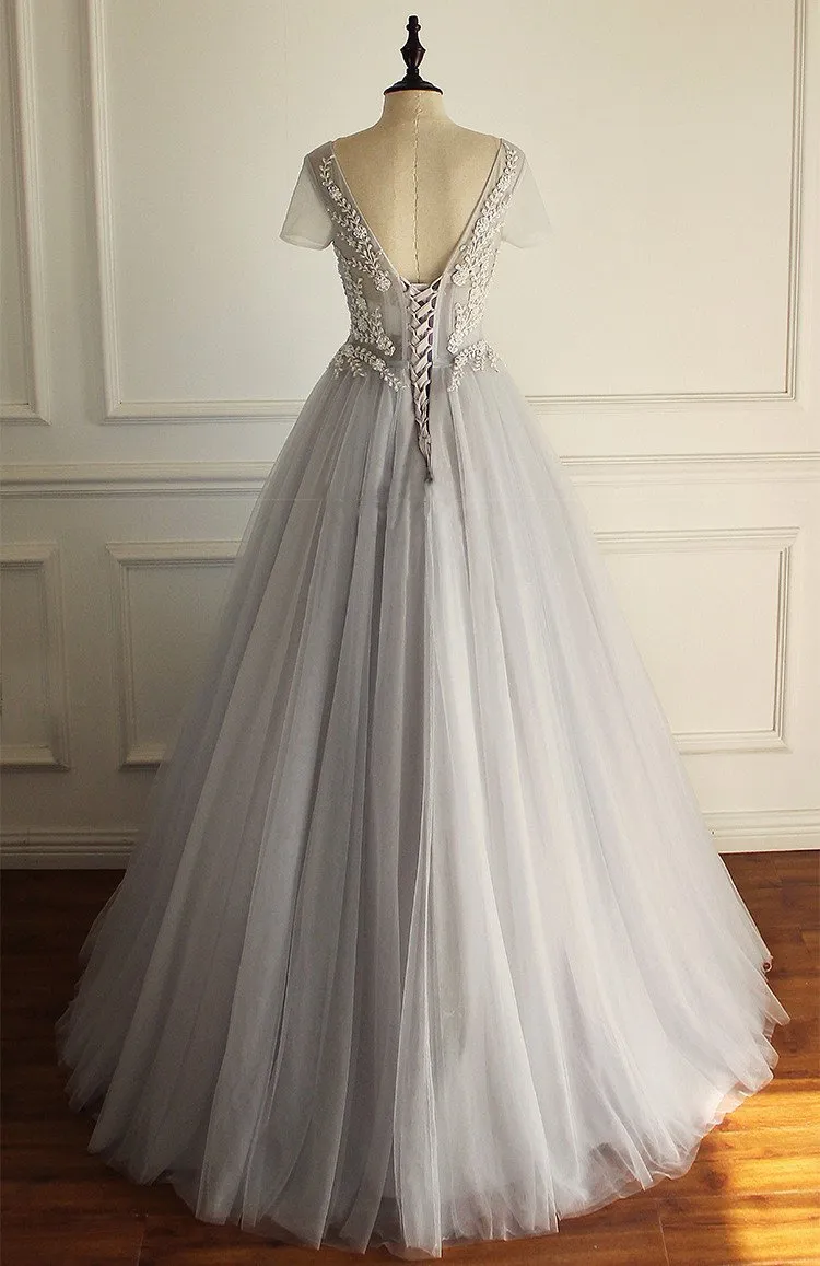 Charming  Tulle Short Sleeves Gorgeous V Neck Sexy Wedding Dress, Bridals Dress, WD0259