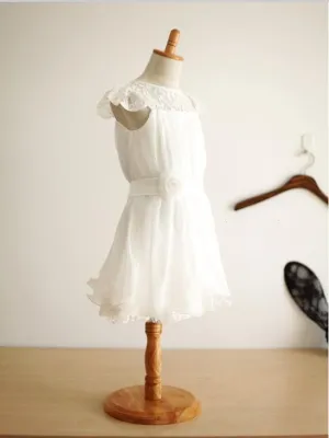 Chiffon Princess Scoop Sleeveless Long Flower Girl Dresses With Hand-Made Flower