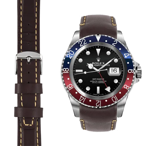 Curved End Leather Strap for Rolex GMT 1675 & 16750 with Tang Buckle
