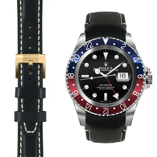 Curved End Leather Strap for Rolex GMT 1675 & 16750 with Tang Buckle