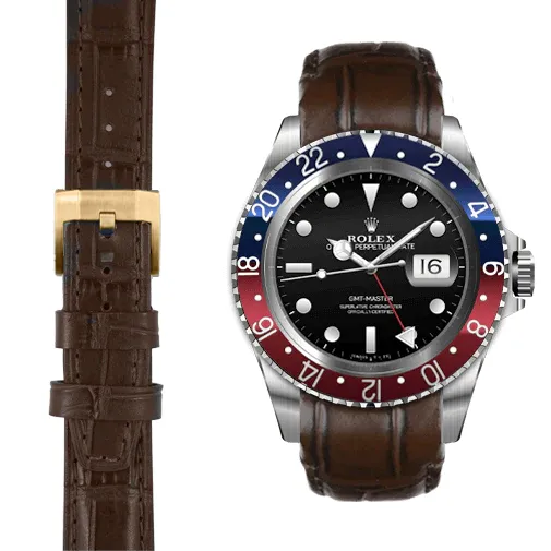 Curved End Leather Strap for Rolex GMT 1675 & 16750 with Tang Buckle