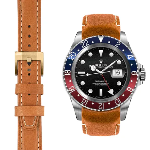 Curved End Leather Strap for Rolex GMT 1675 & 16750 with Tang Buckle