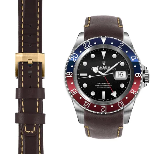 Curved End Leather Strap for Rolex GMT 1675 & 16750 with Tang Buckle