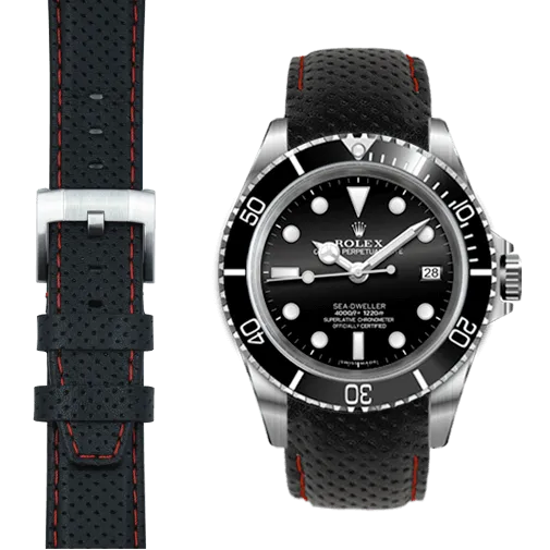 Curved End Racing Leather Strap for Rolex Sea-Dweller with Tang Buckle
