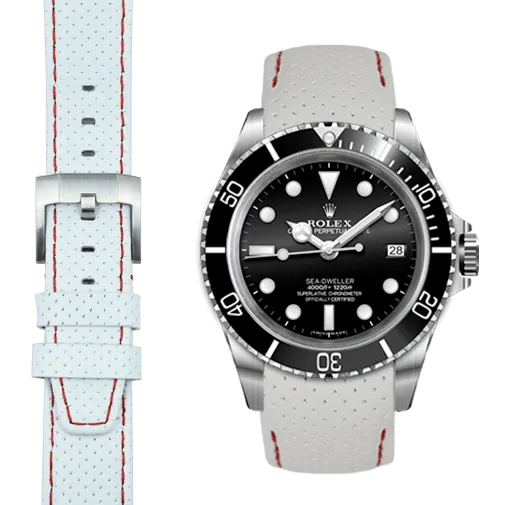 Curved End Racing Leather Strap for Rolex Sea-Dweller with Tang Buckle