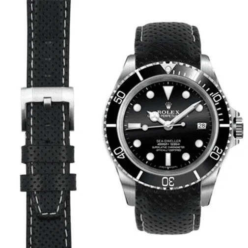 Curved End Racing Leather Strap for Rolex Sea-Dweller with Tang Buckle