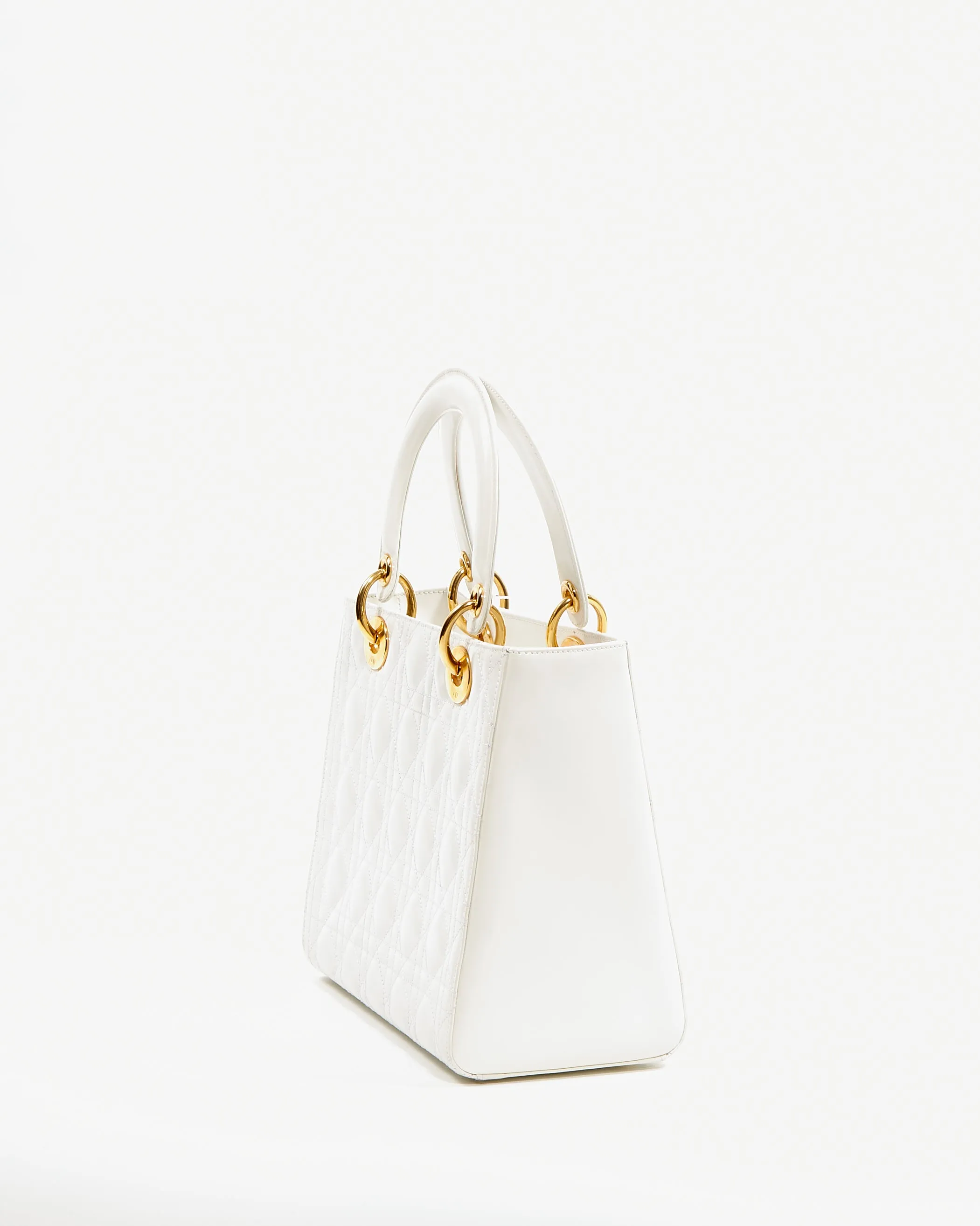 Dior White Patent Leather Cannage Medium Lady Dior Bag