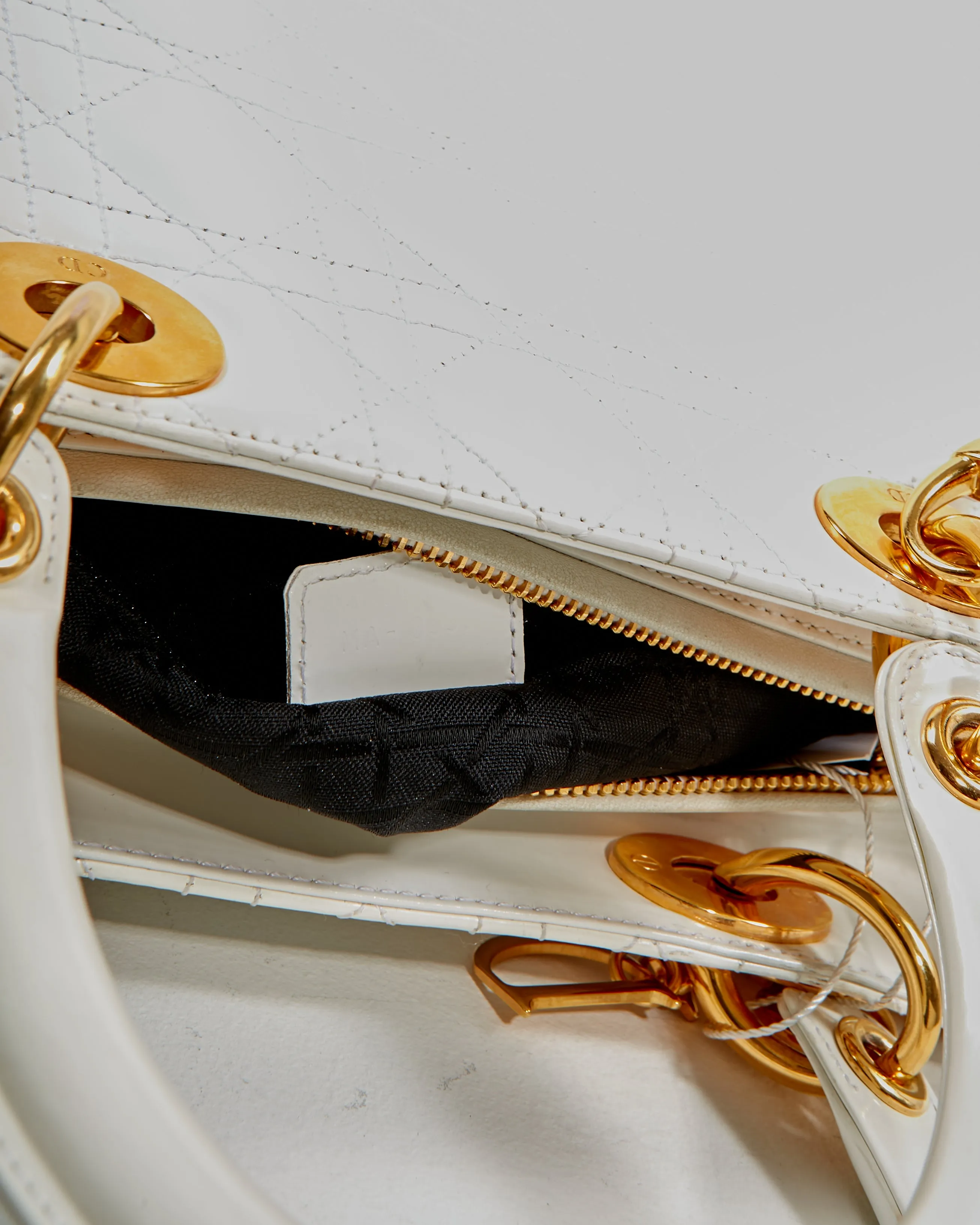 Dior White Patent Leather Cannage Medium Lady Dior Bag