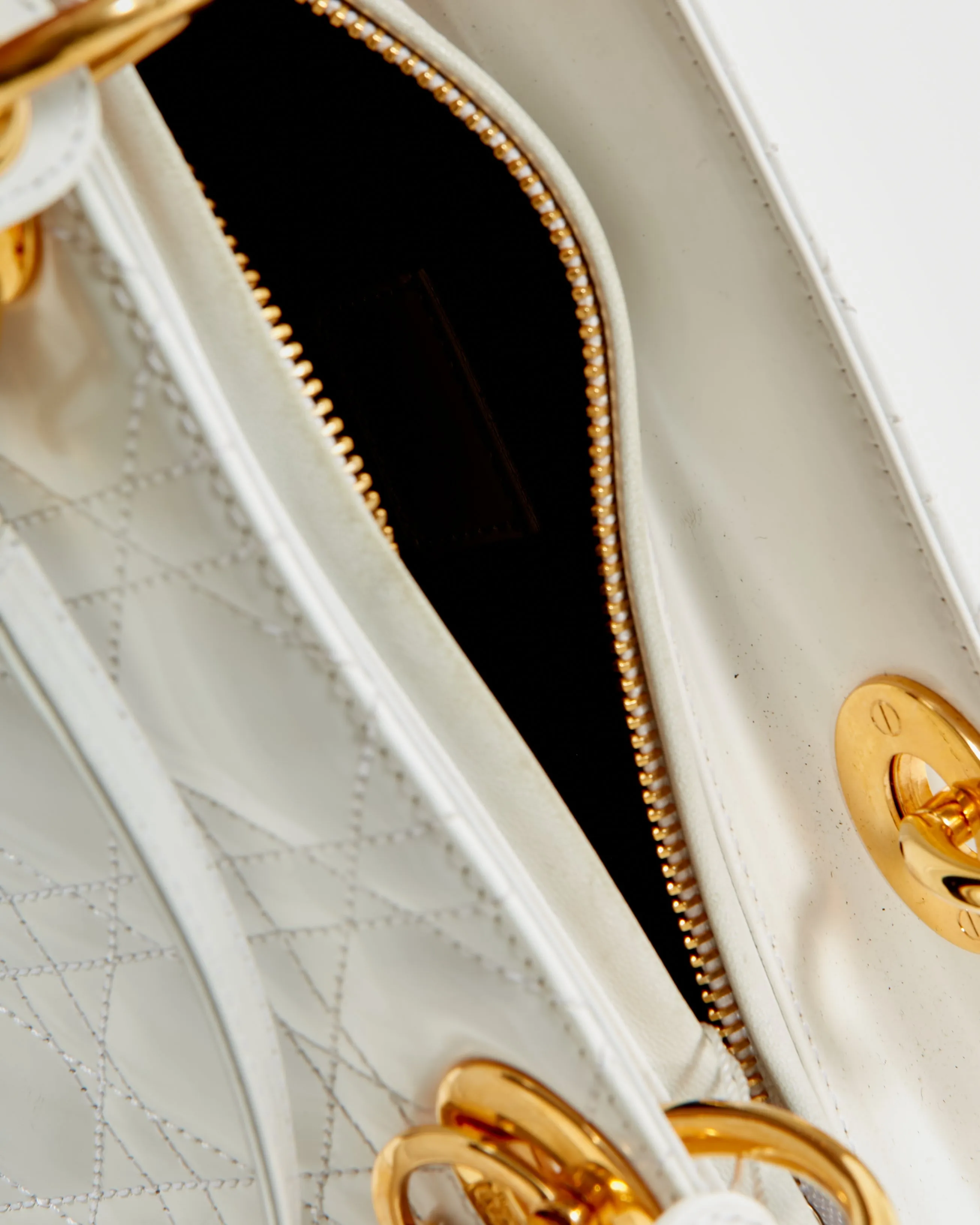 Dior White Patent Leather Cannage Medium Lady Dior Bag