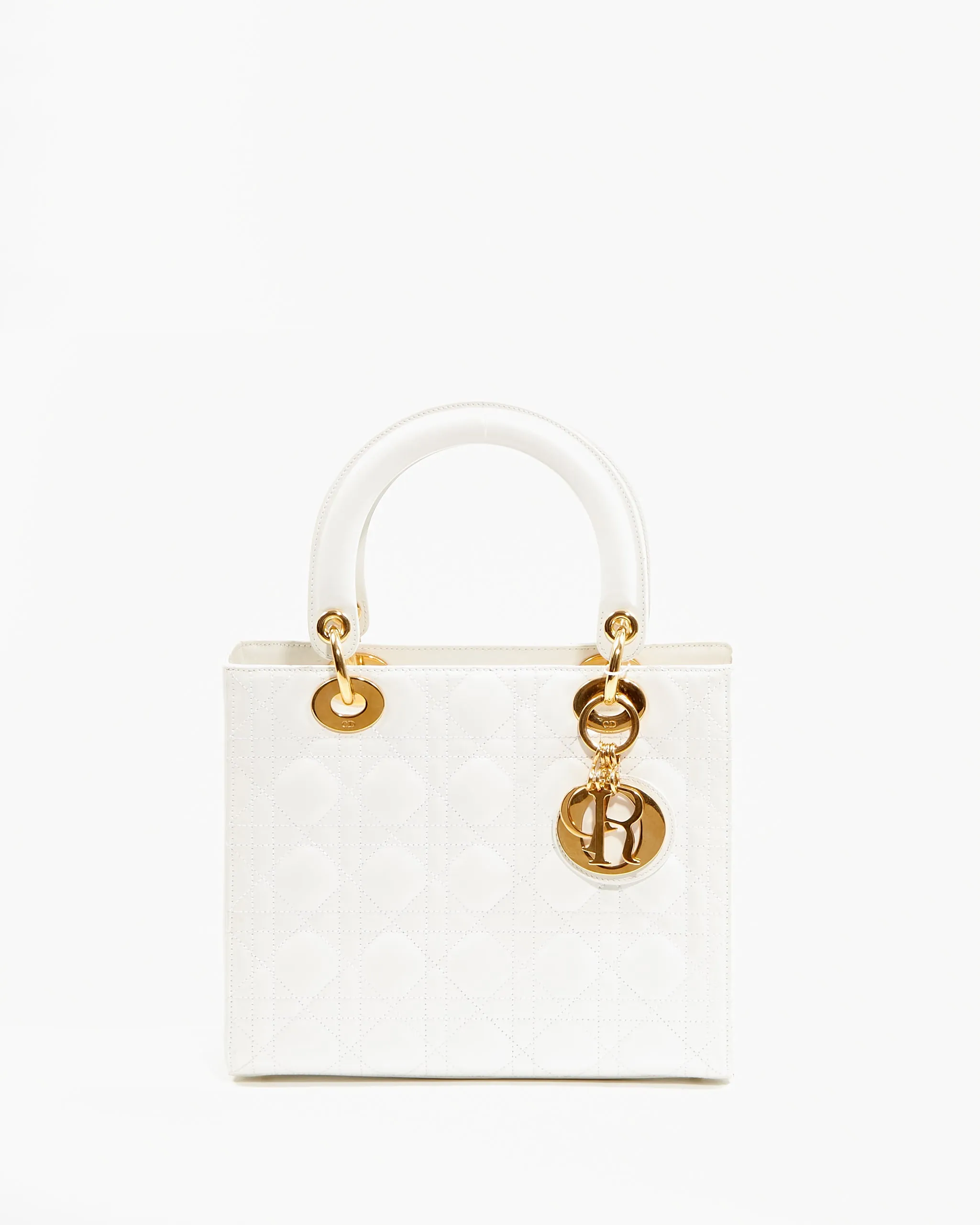 Dior White Patent Leather Cannage Medium Lady Dior Bag