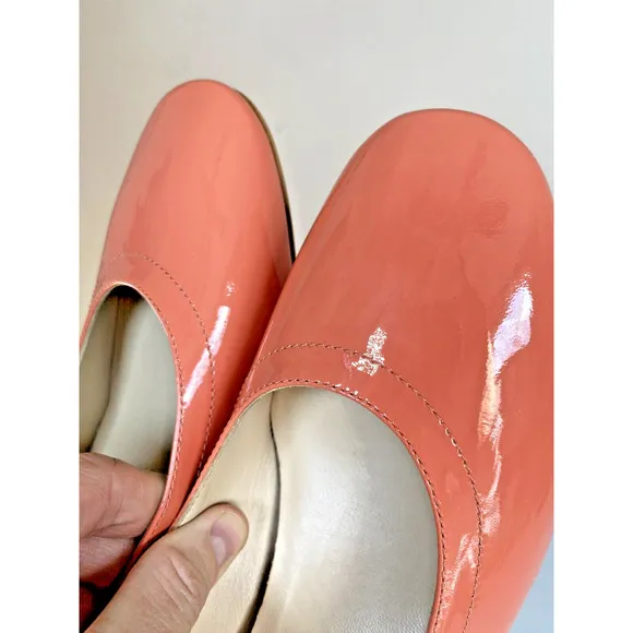 Everlane Italian Coral Patent Leather Day Shoe Block Heel Pump Womens 6.5