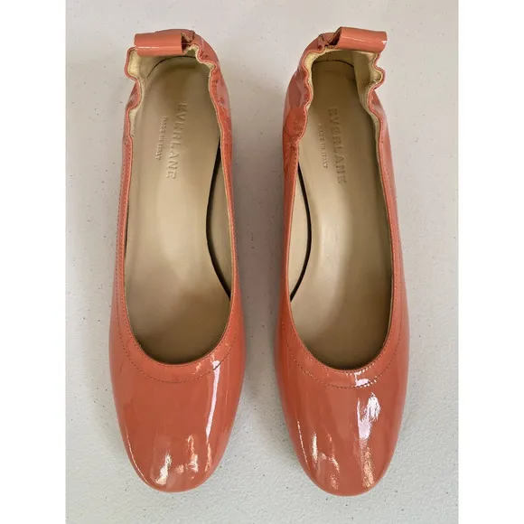 Everlane Italian Coral Patent Leather Day Shoe Block Heel Pump Womens 6.5