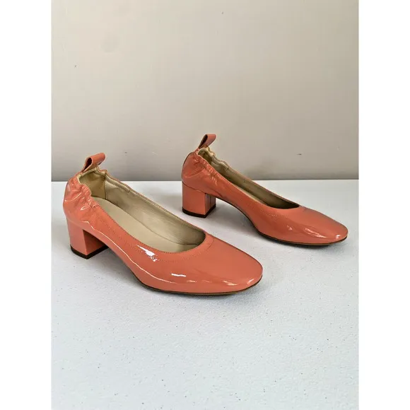 Everlane Italian Coral Patent Leather Day Shoe Block Heel Pump Womens 6.5