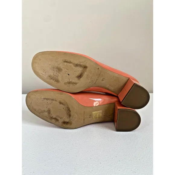 Everlane Italian Coral Patent Leather Day Shoe Block Heel Pump Womens 6.5