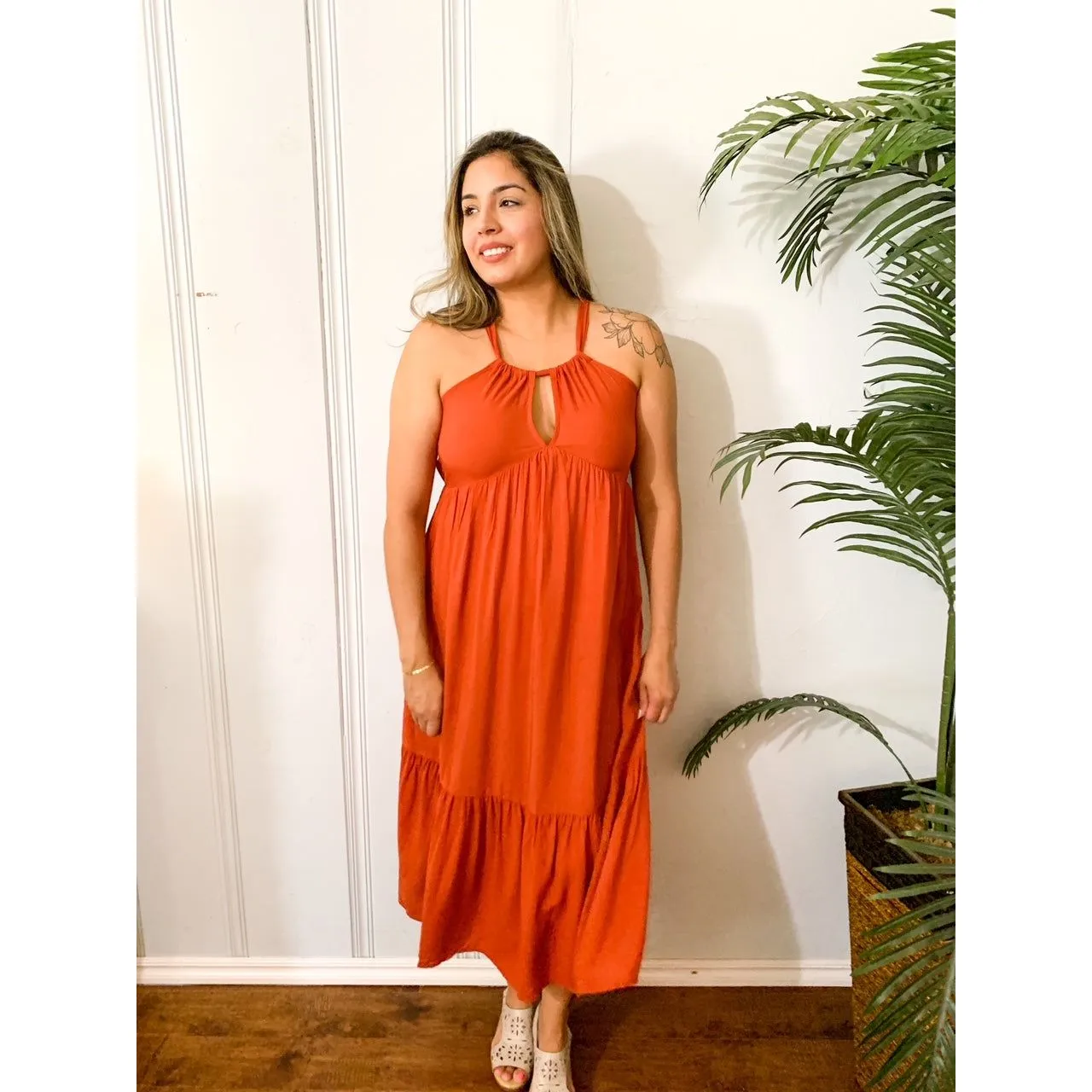 Feeling The Season Midi Dress- Light Rust