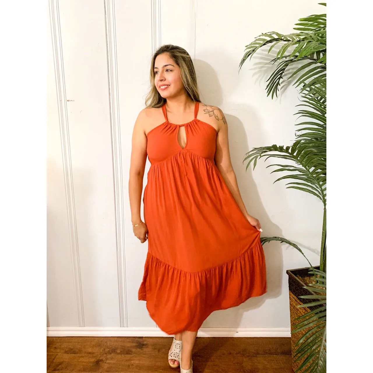 Feeling The Season Midi Dress- Light Rust