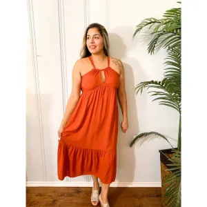 Feeling The Season Midi Dress- Light Rust