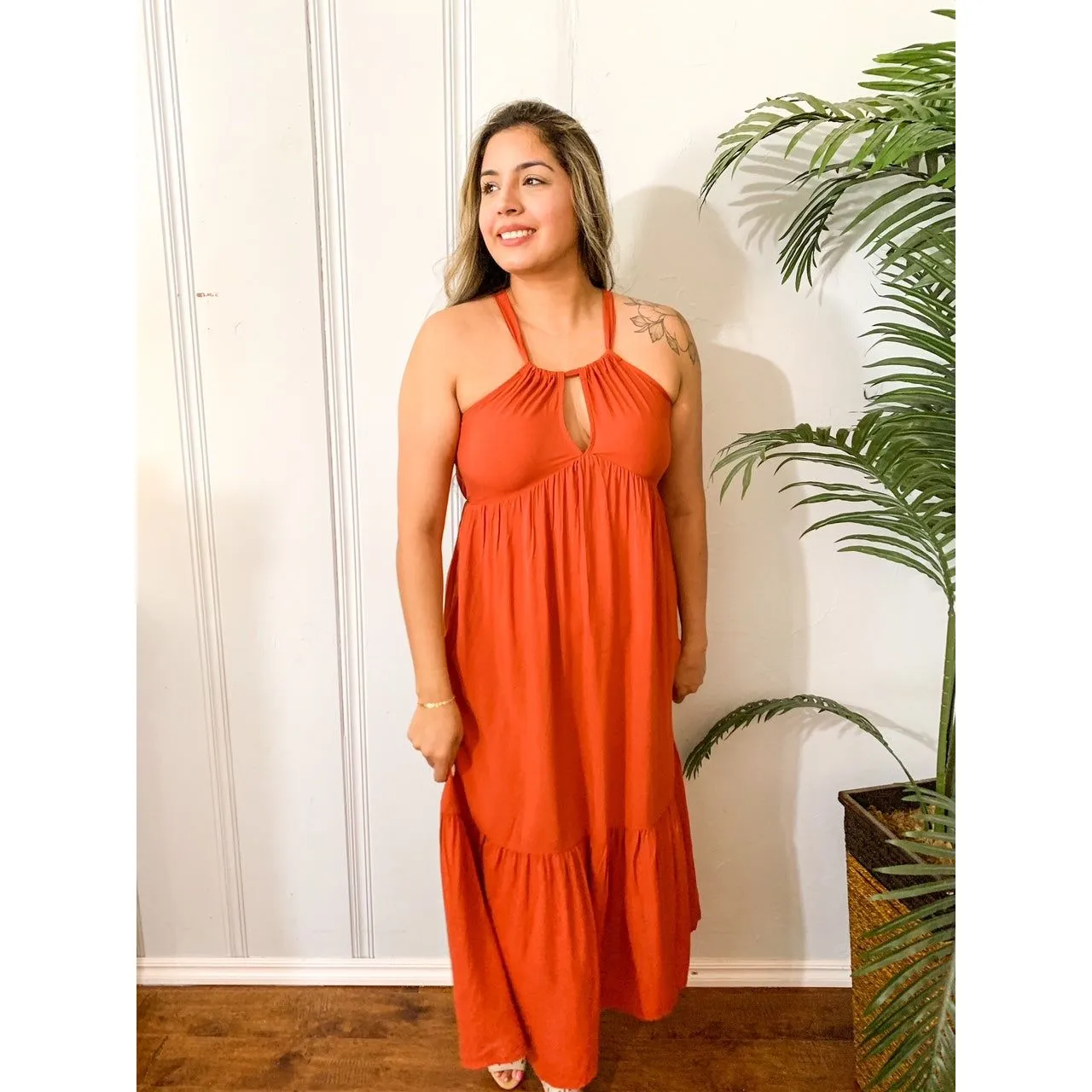 Feeling The Season Midi Dress- Light Rust